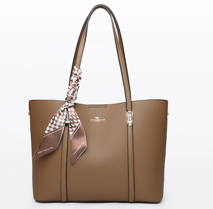 Fashion Shoulder Bag for Ladies Faux Leather Tote Handbag with Decorative Scarf